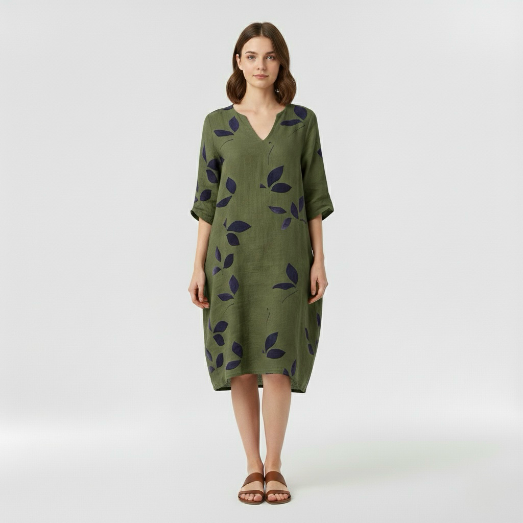 Vestido midi estampado con manga tres cuartos para mujer