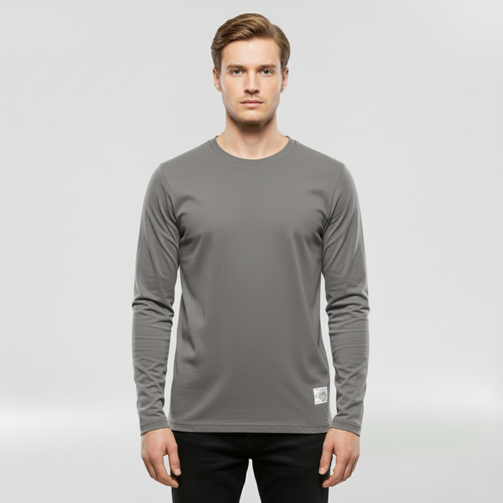 Męska koszulka z długim rękawem i okrągłym dekoltem na co dzień i do warstwowania
