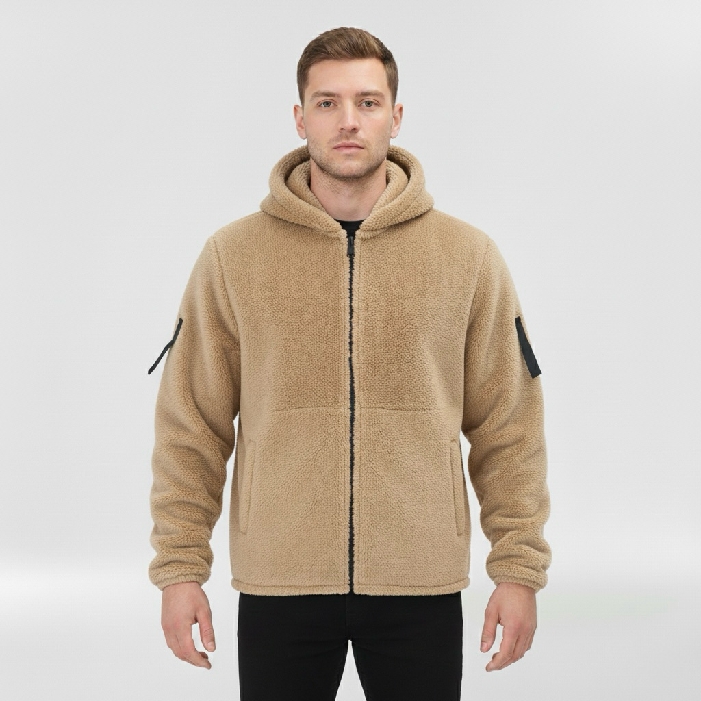 Kurtka z polaru z kapturem i zamkiem błyskawicznym dla mężczyzn na zimę