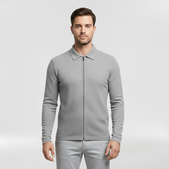 Pánský svetr na zip s vysokým límcem pro každodenní vrstvení