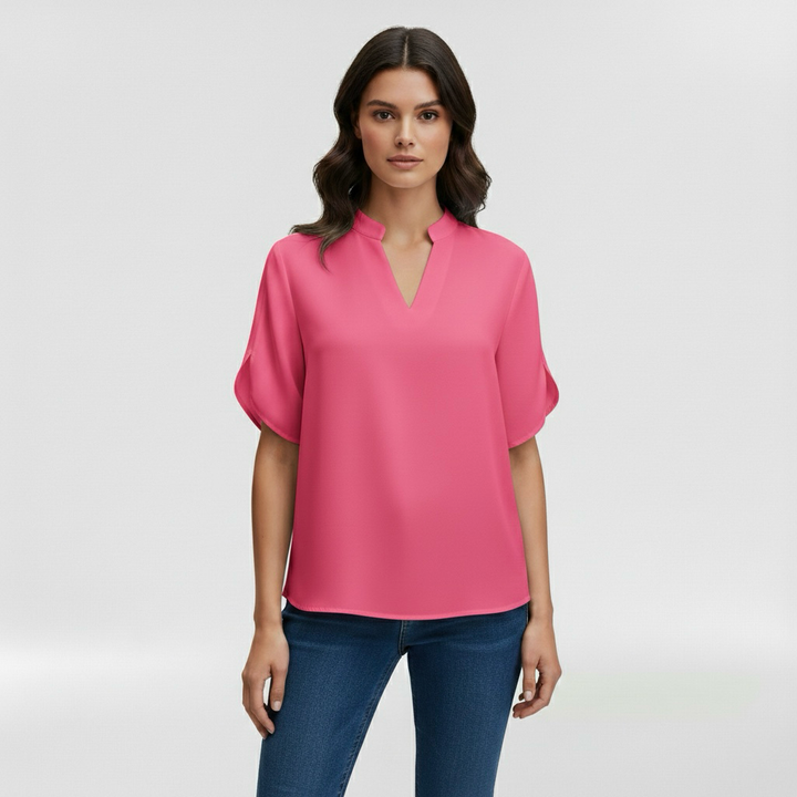 Camicia da donna con scollo a V e manica corta per uso quotidiano