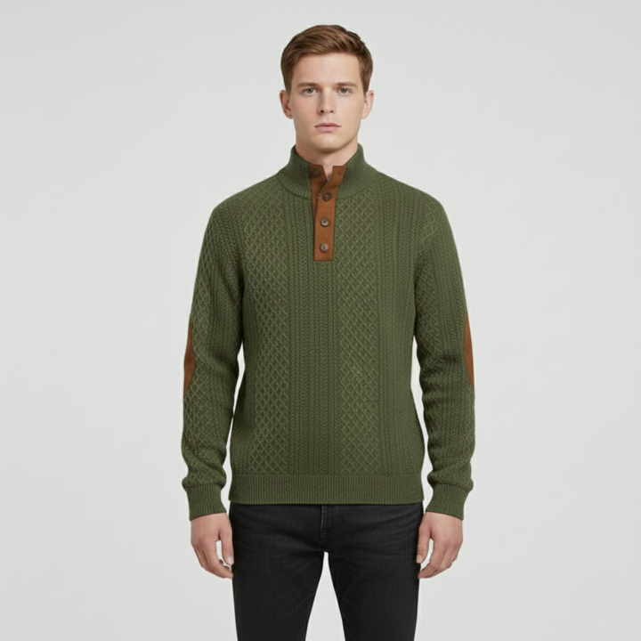 Maglione a maglia con mezza cerniera da uomo con toppe sui gomiti