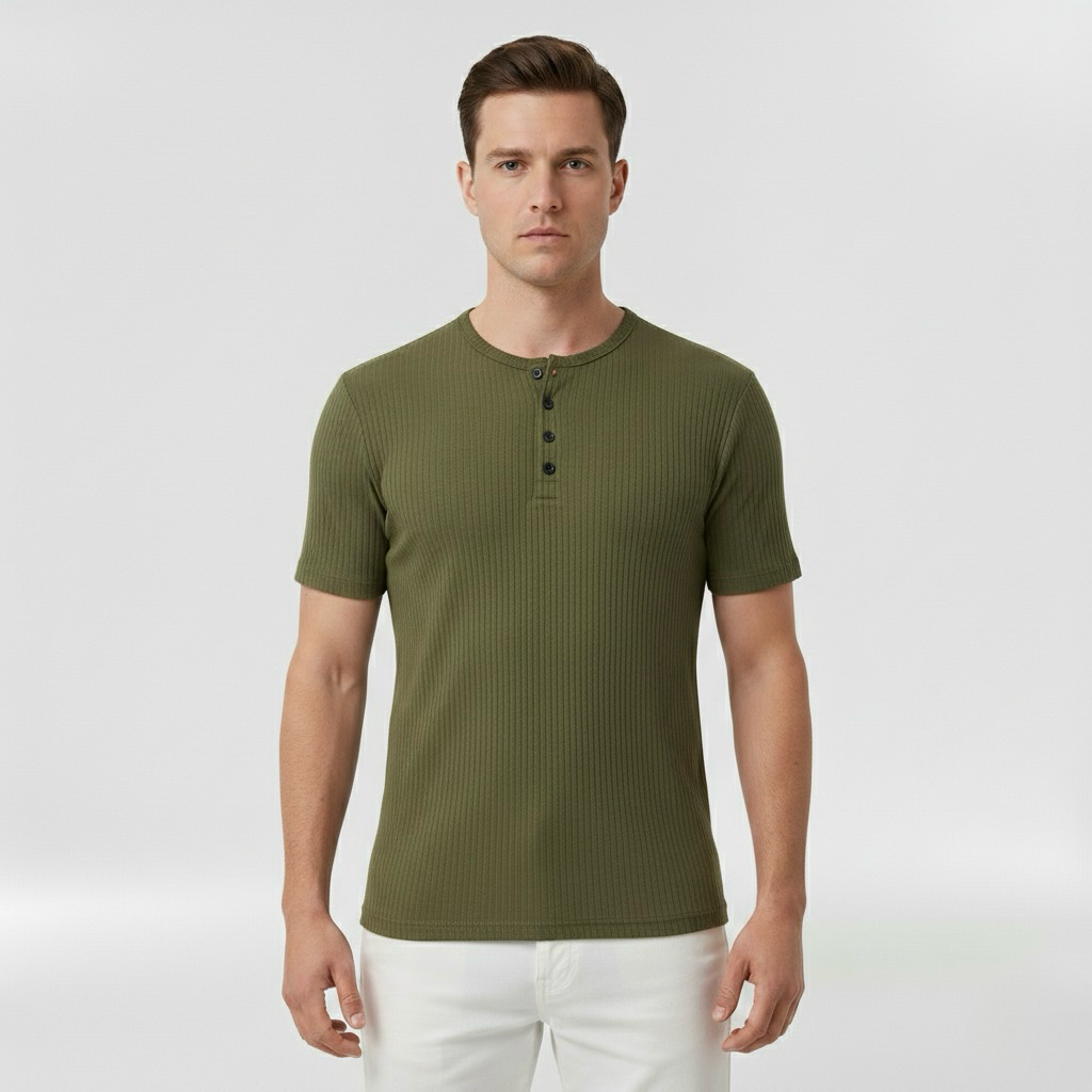 Κοντομάνικη μπλούζα Henley για άντρες με κουμπιά