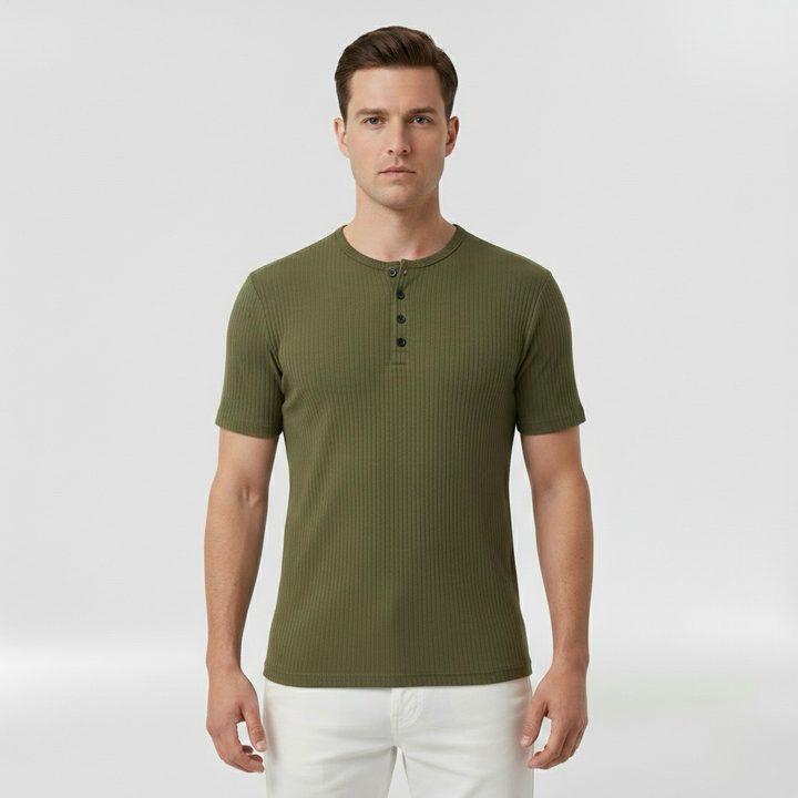 Κοντομάνικη μπλούζα Henley για άντρες με κουμπιά