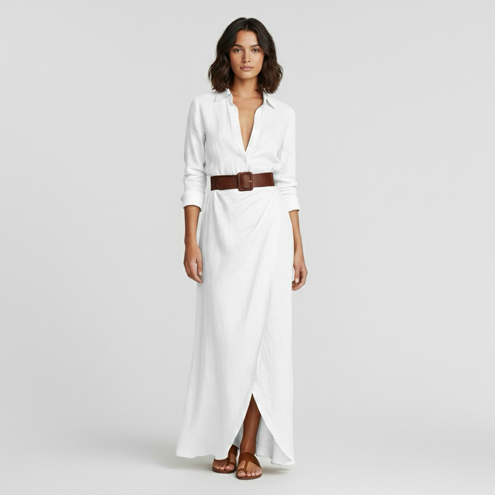 Abito lungo da donna a maniche lunghe con cintura per eventi