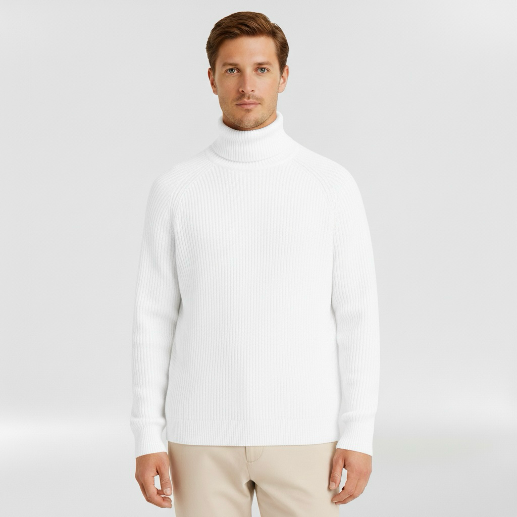 Pánský svetr s vysokým límcem a žebrovaným vzorem pro každodenní nošení