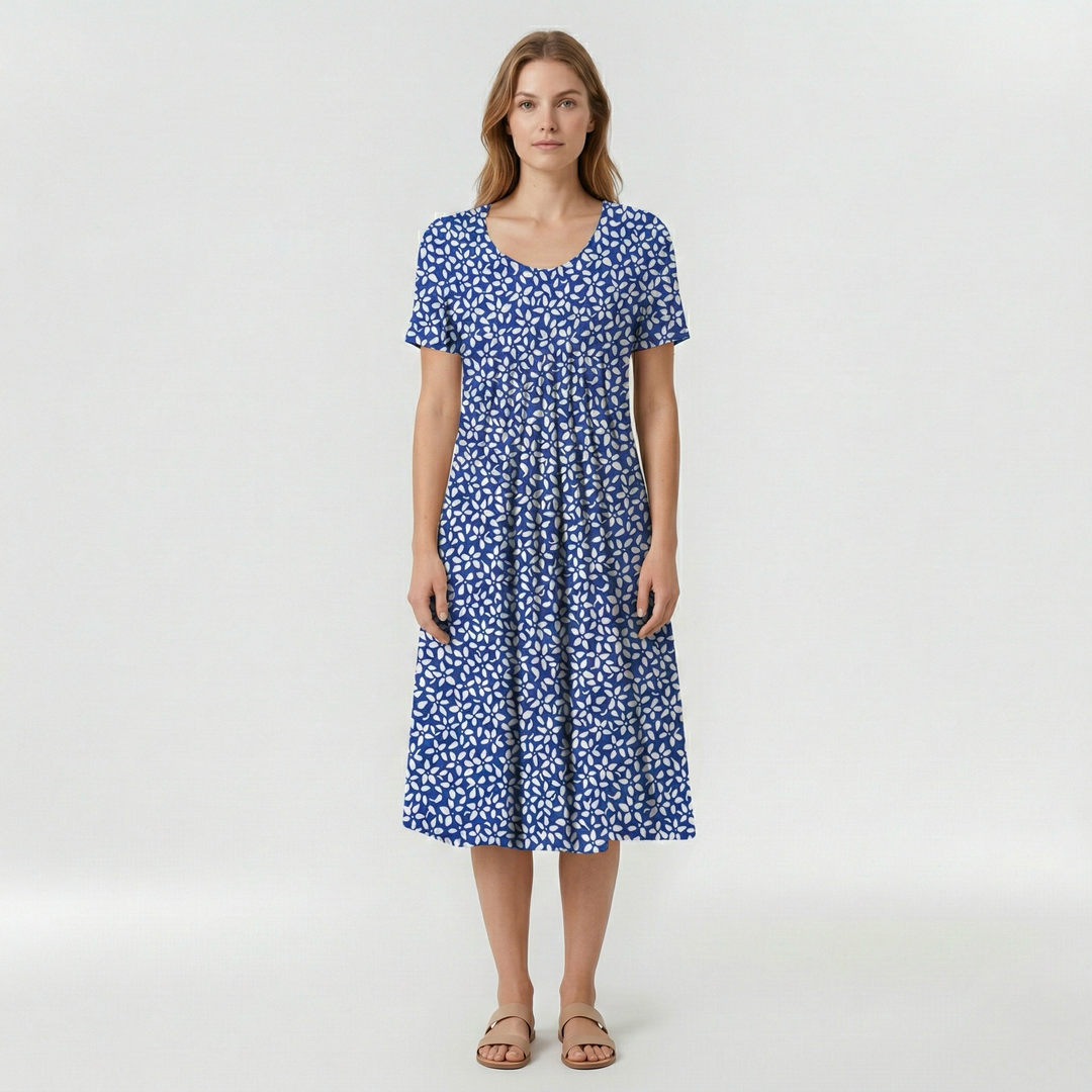 Vestido midi floral de manga corta para mujer diario