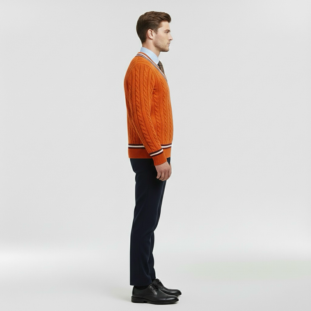 Strickpullover mit V-Ausschnitt für Herren mit kontrastierendem Rand