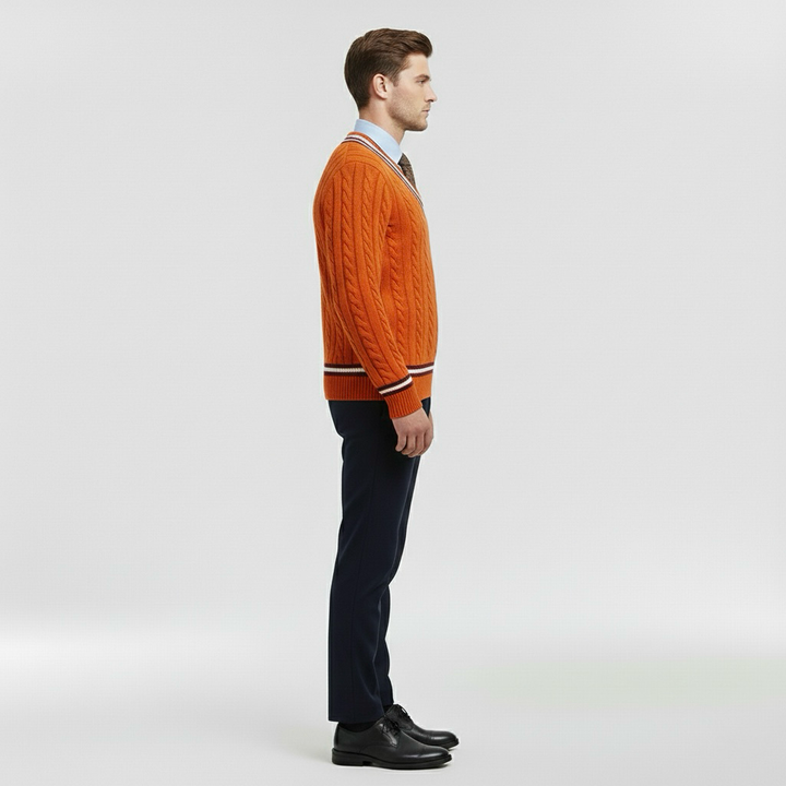 Strickpullover mit V-Ausschnitt für Herren mit kontrastierendem Rand