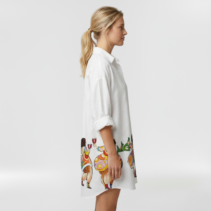 Vestido camisero estampado con mangas largas para mujer