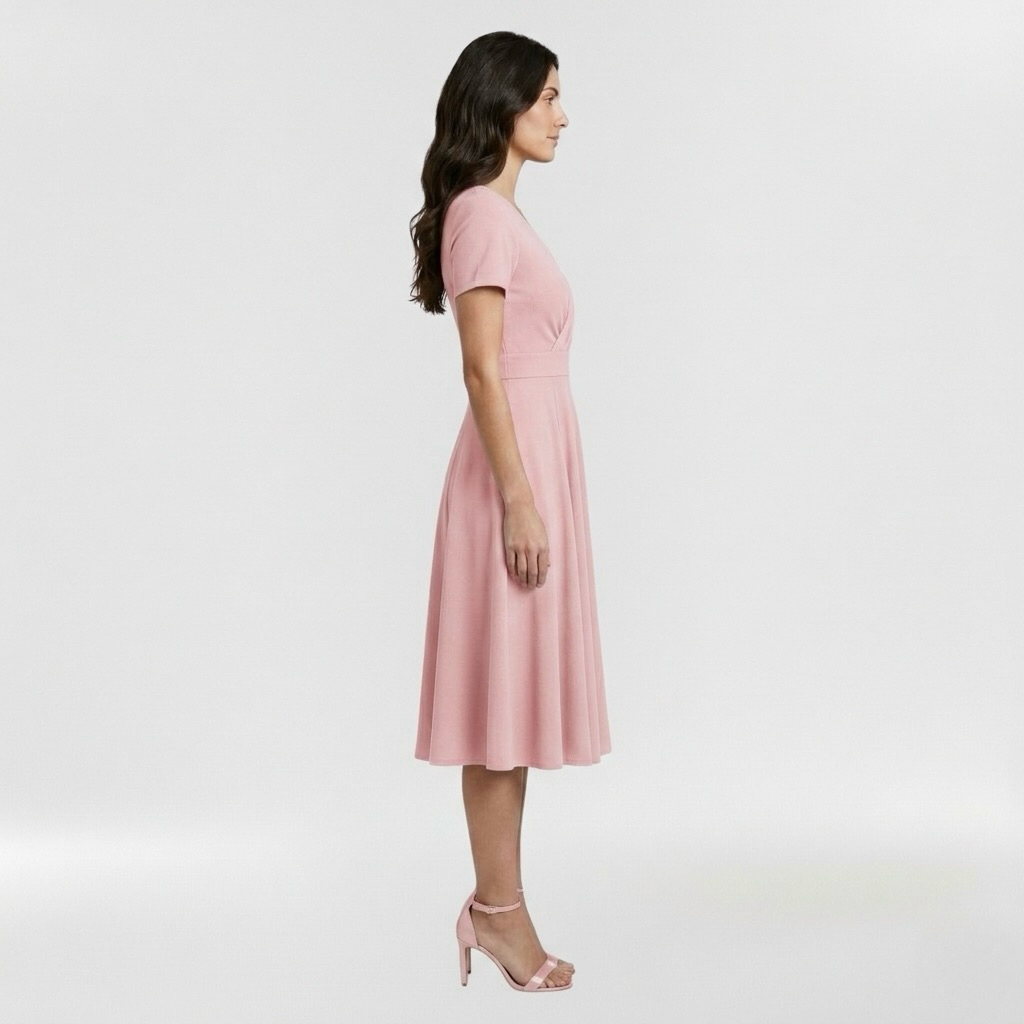 Robe midi pour femme avec décolleté en V et manches courtes