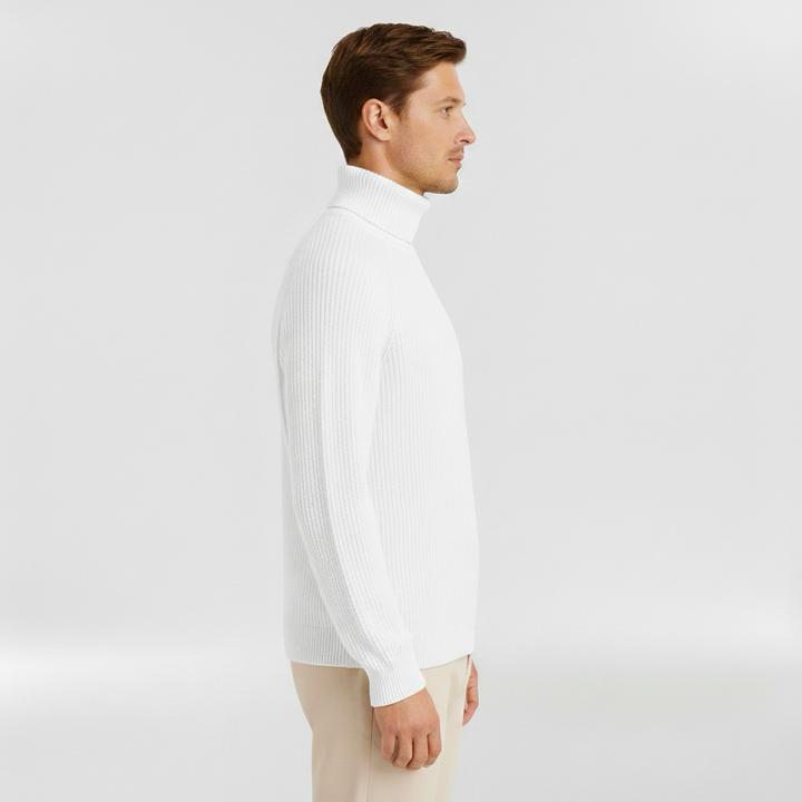 Pánský svetr s vysokým límcem a žebrovaným vzorem pro každodenní nošení