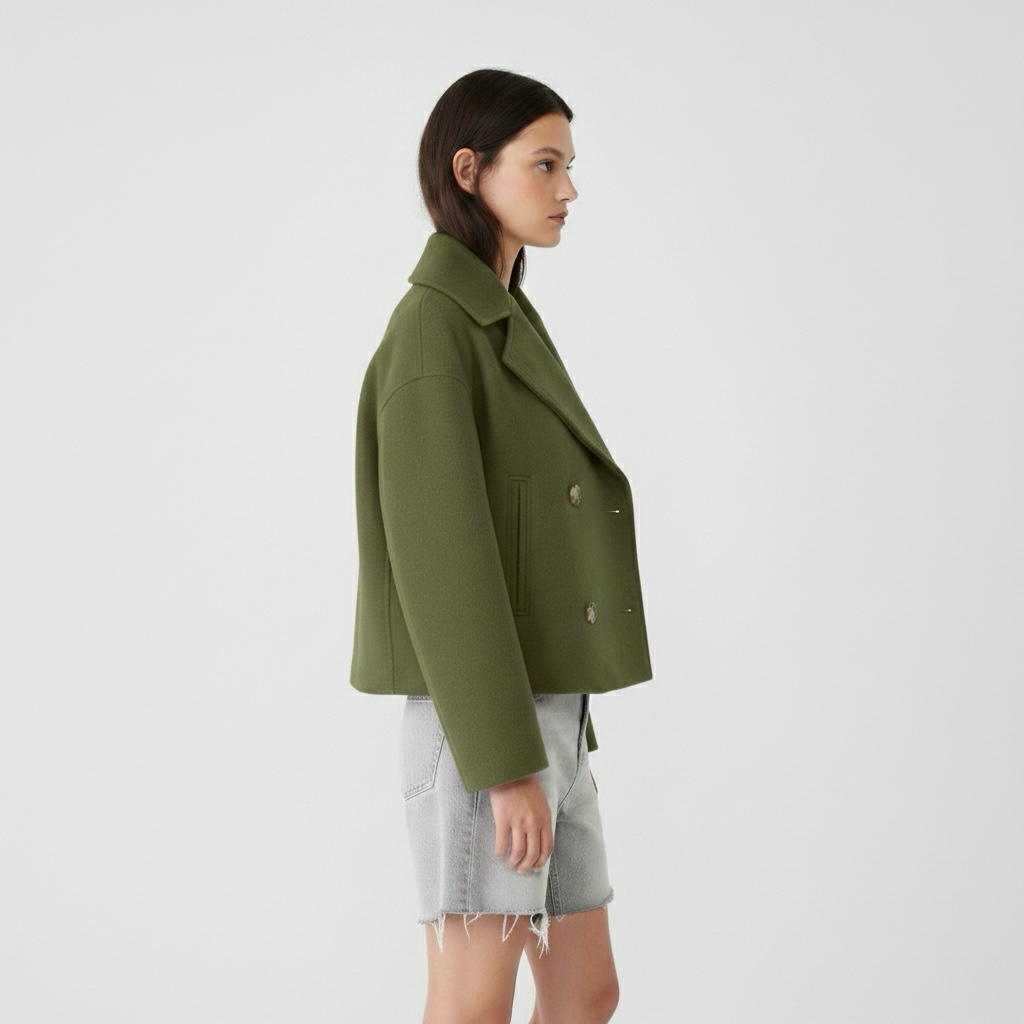 Cappotto lungo da donna con doppia abbottonatura frontale per l'inverno