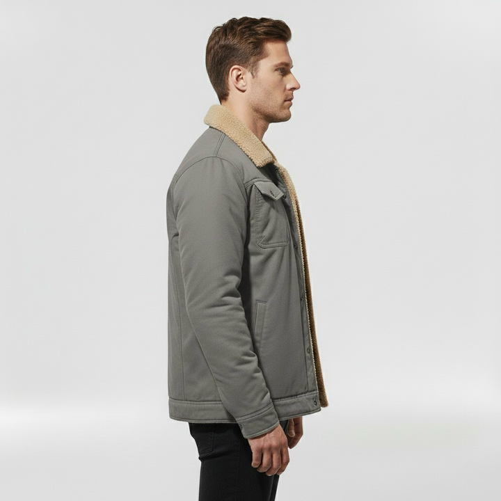 Pánská bunda s límcem z beránčí kožešiny a předním zipem pro chladné počasí