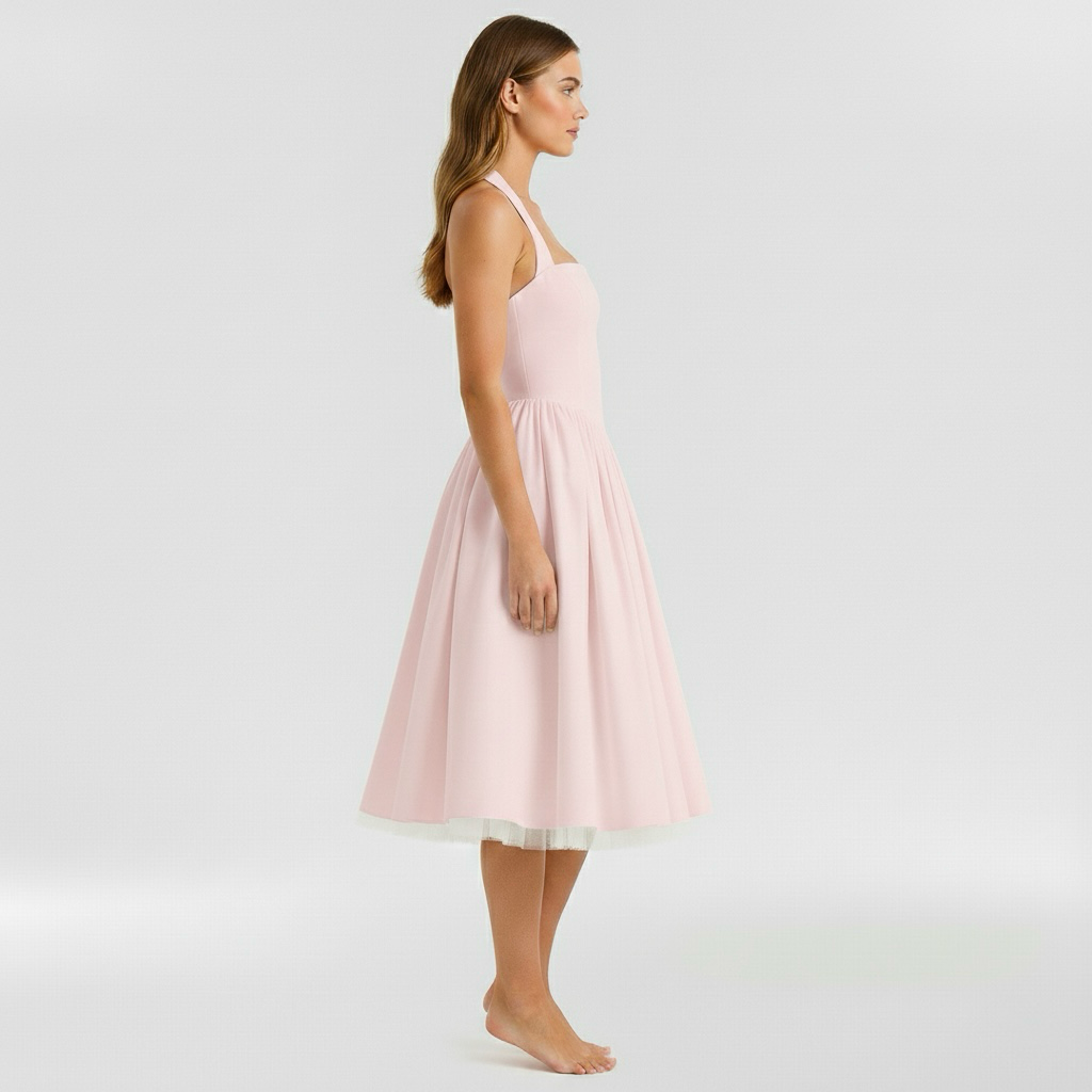 Abito midi da donna senza maniche e svasato per eventi