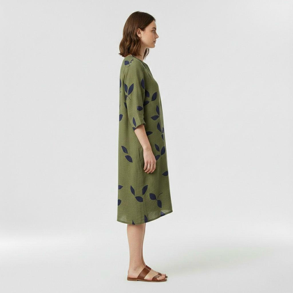 Vestido midi estampado con manga tres cuartos para mujer