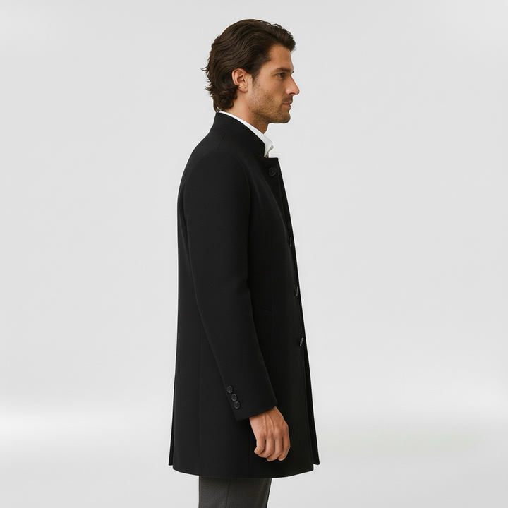 Men's coat with single front button fastening for winter