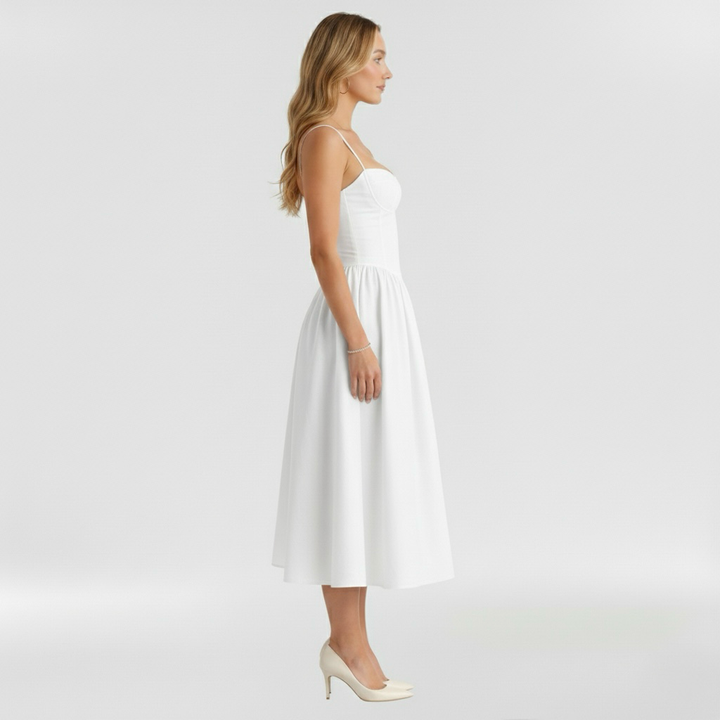 Vestito midi da donna con corpetto a corsetto a stampa floreale