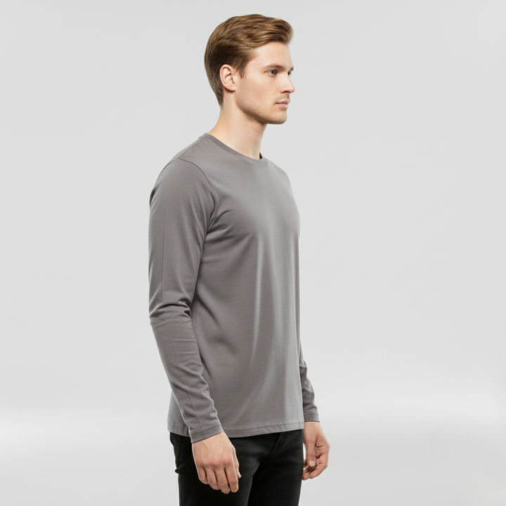 Męska koszulka z długim rękawem i okrągłym dekoltem na co dzień i do warstwowania