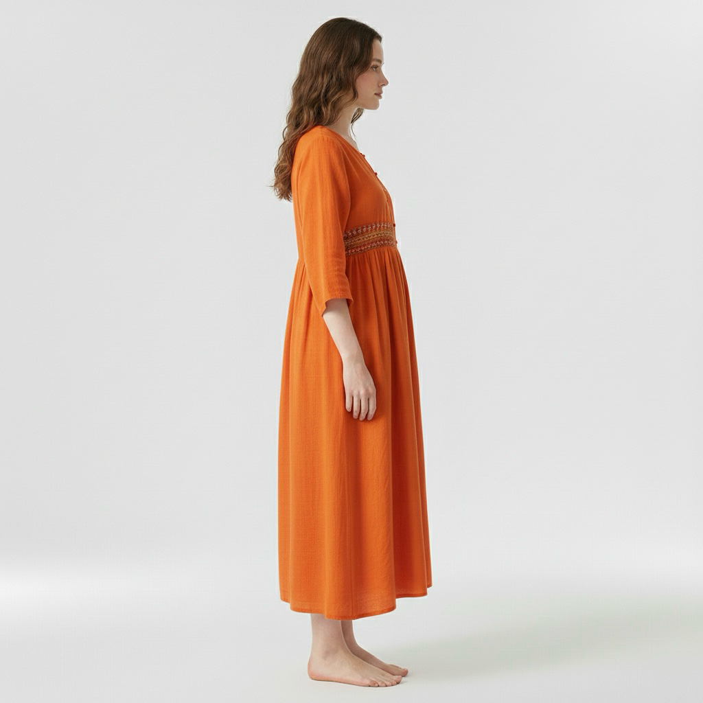 Vestido midi holgado para mujer con cinturón y manga corta