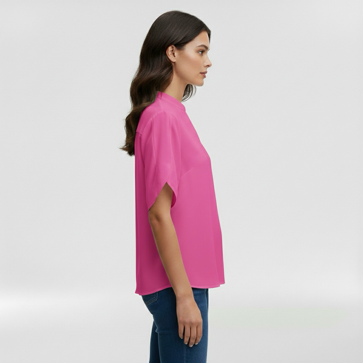 Camicia da donna con scollo a V e manica corta per uso quotidiano