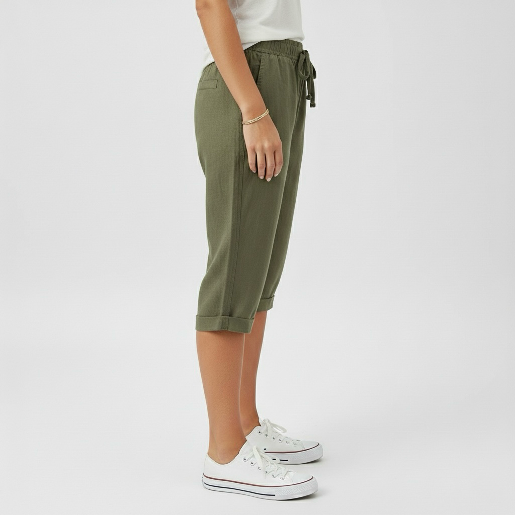 Pantaloncini informali al ginocchio con cordoncino da donna