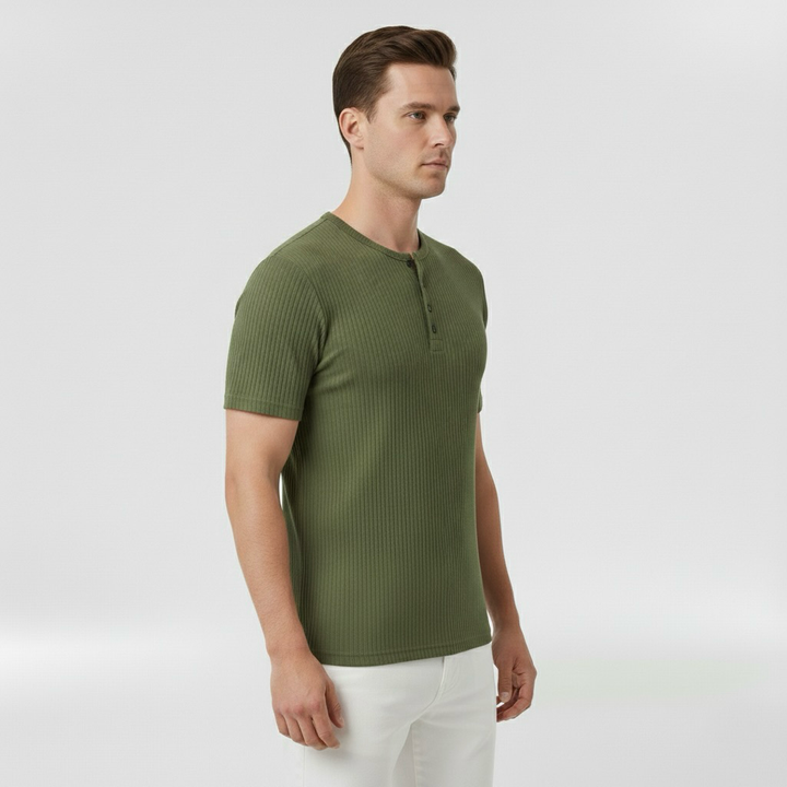 Κοντομάνικη μπλούζα Henley για άντρες με κουμπιά