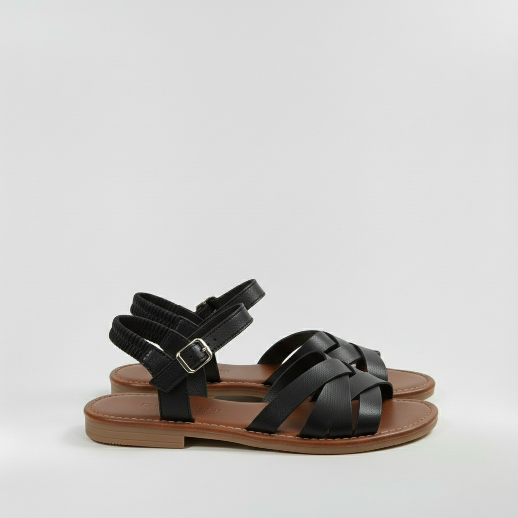 Flache Damensandalen mit breiten Riemen für den Sommer