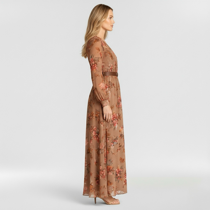 Dlouhé vzorované šaty pro ženy s volnými dlouhými rukávy