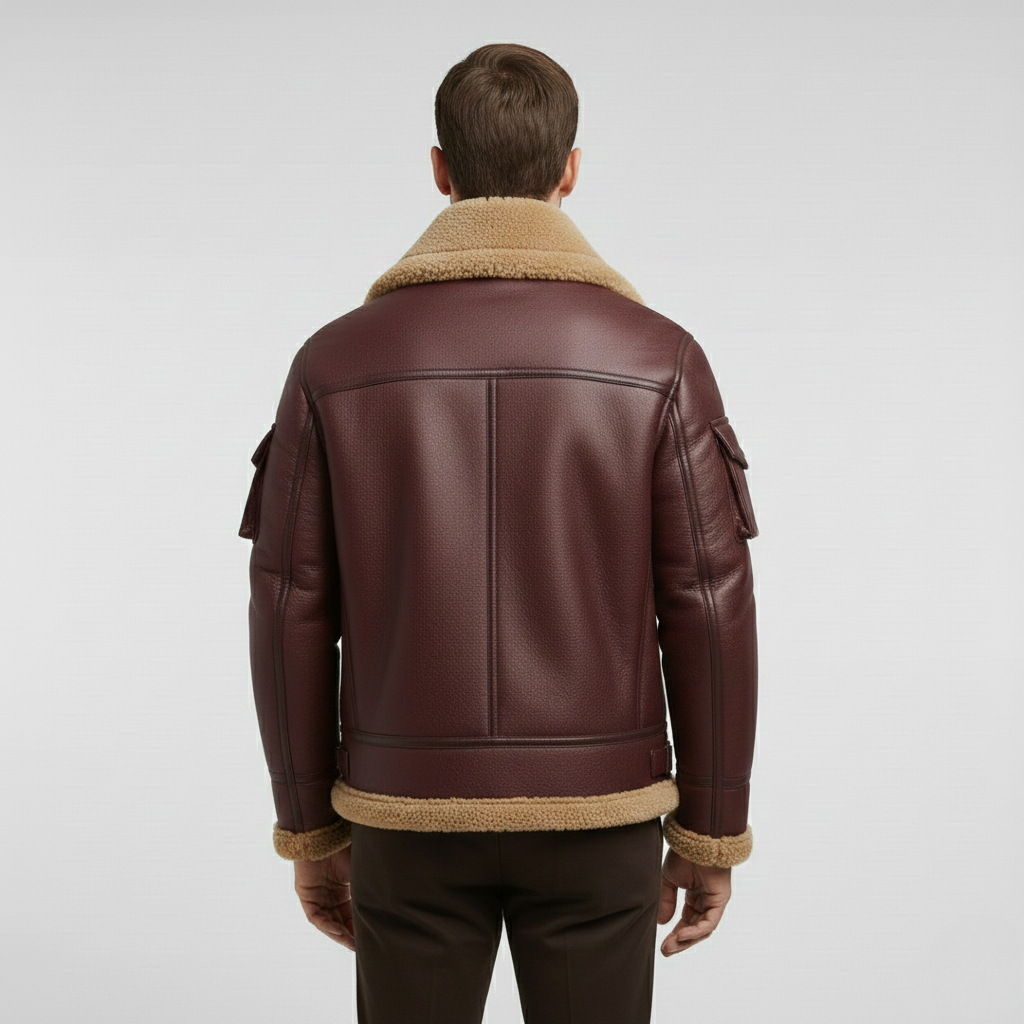 Pánská kožená bunda s beránkem v barvě velbloudí srsti na zimu