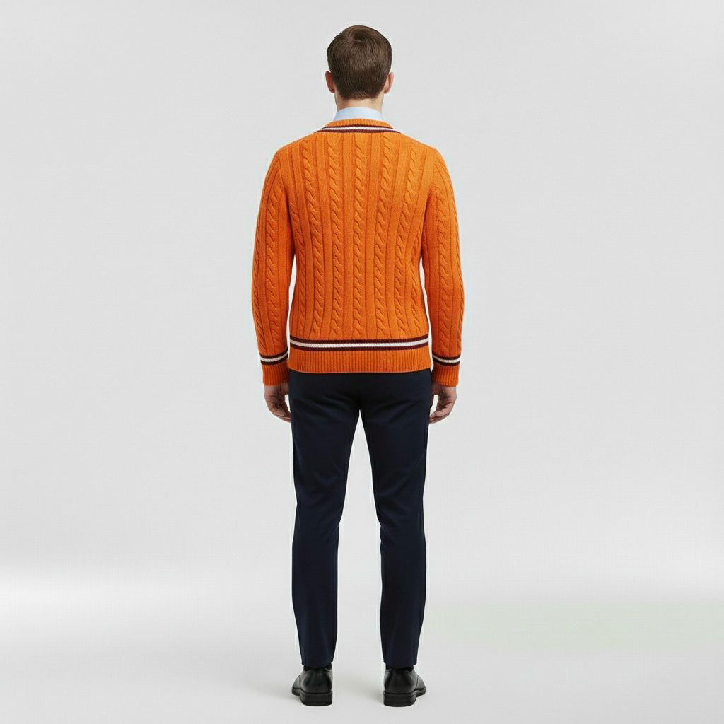 Strickpullover mit V-Ausschnitt für Herren mit kontrastierendem Rand