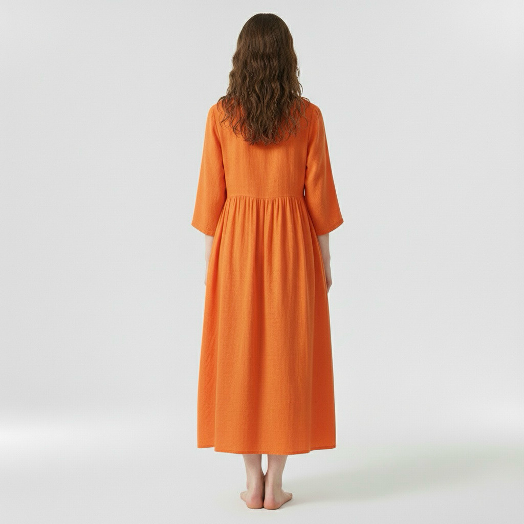 Vestido midi holgado para mujer con cinturón y manga corta