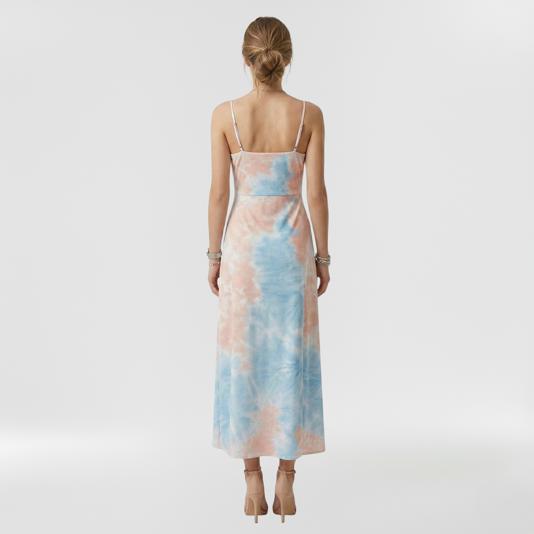 Abito lungo con spacco laterale e bretelle per donna