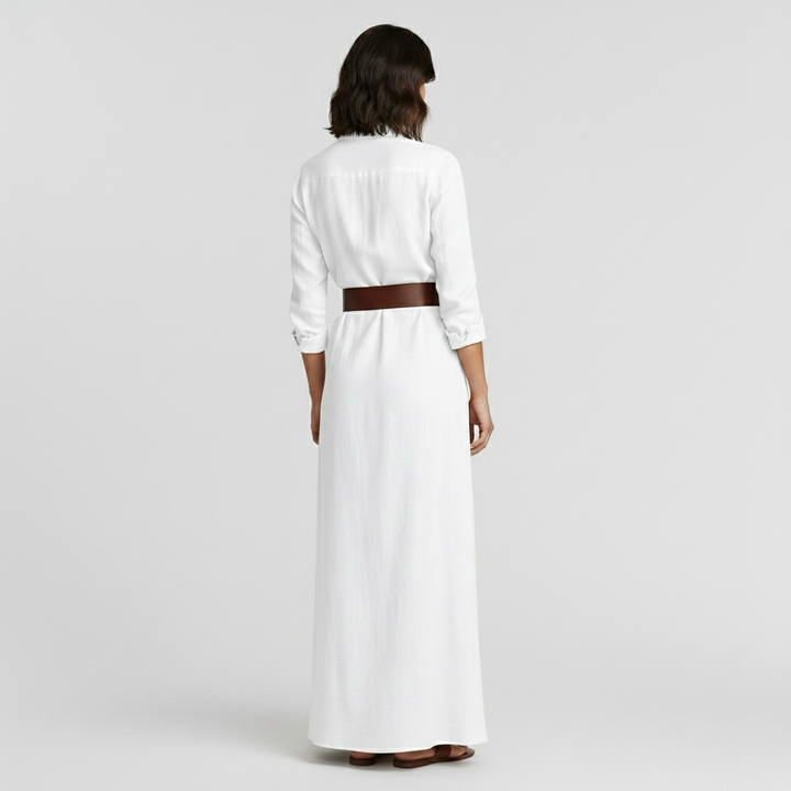 Abito lungo da donna a maniche lunghe con cintura per eventi