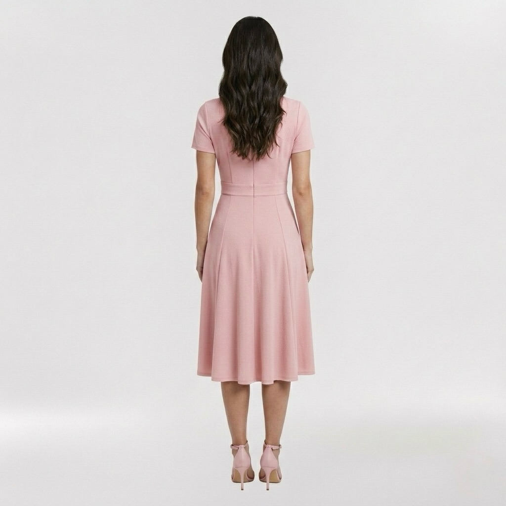 Robe midi pour femme avec décolleté en V et manches courtes