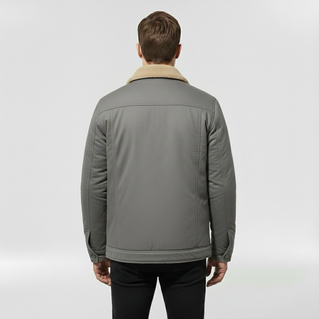 Pánská bunda s límcem z beránčí kožešiny a předním zipem pro chladné počasí