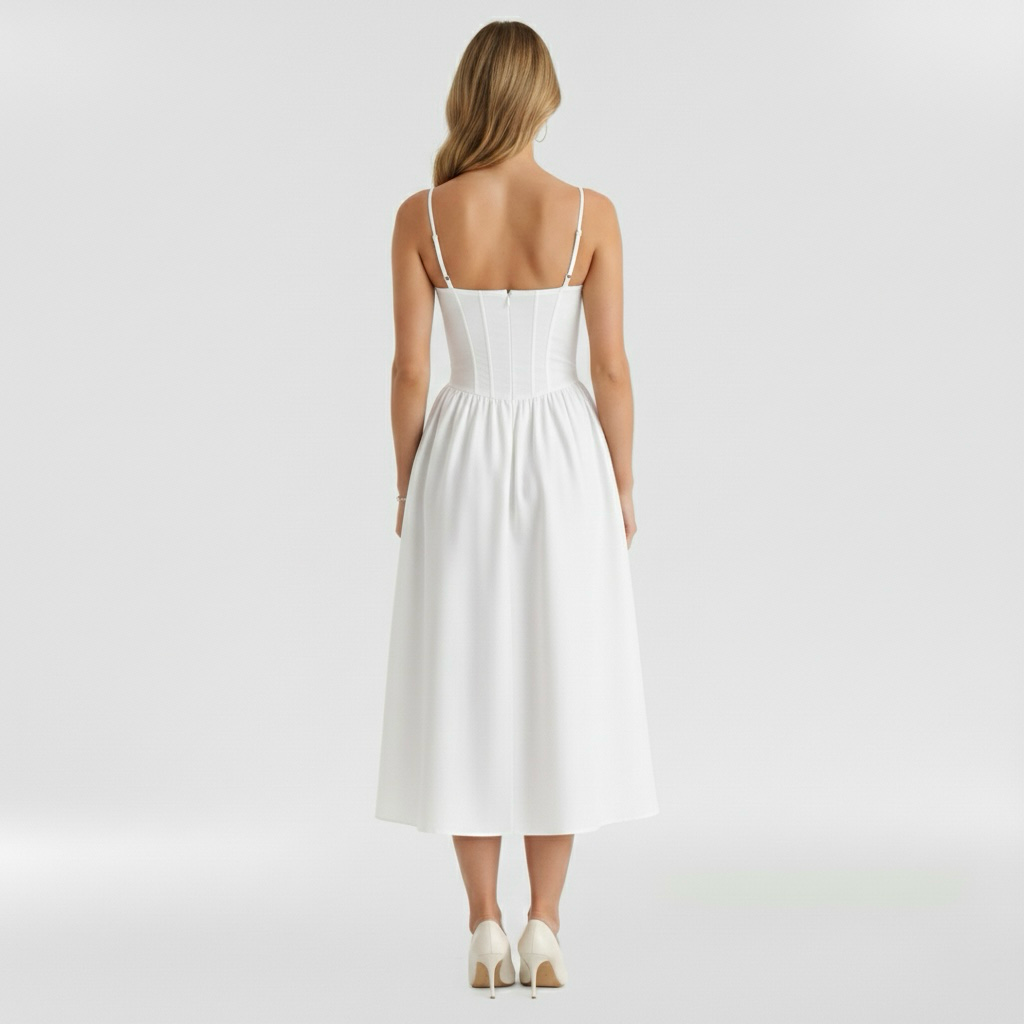 Vestito midi da donna con corpetto a corsetto a stampa floreale