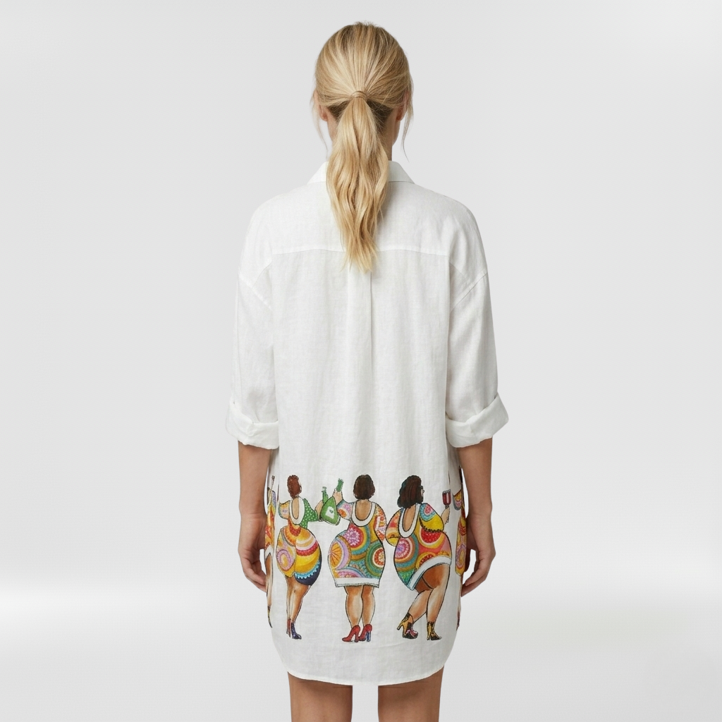 Vestido camisero estampado con mangas largas para mujer