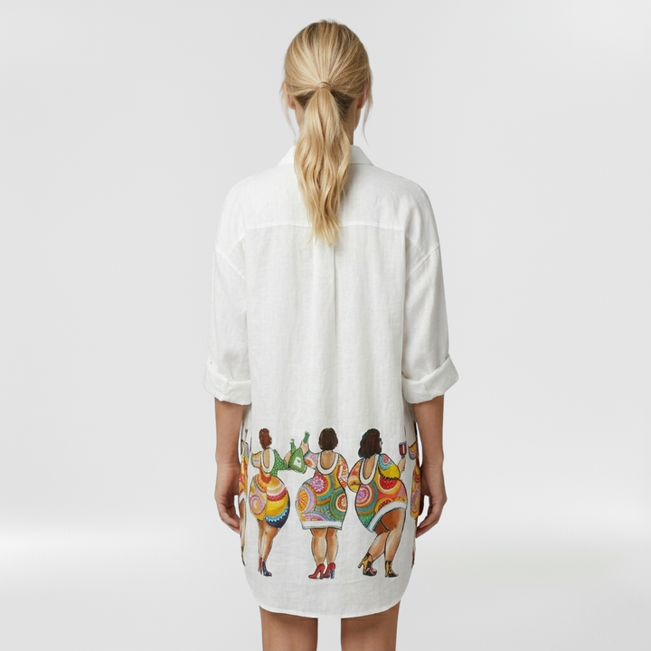 Vestido camisero estampado con mangas largas para mujer