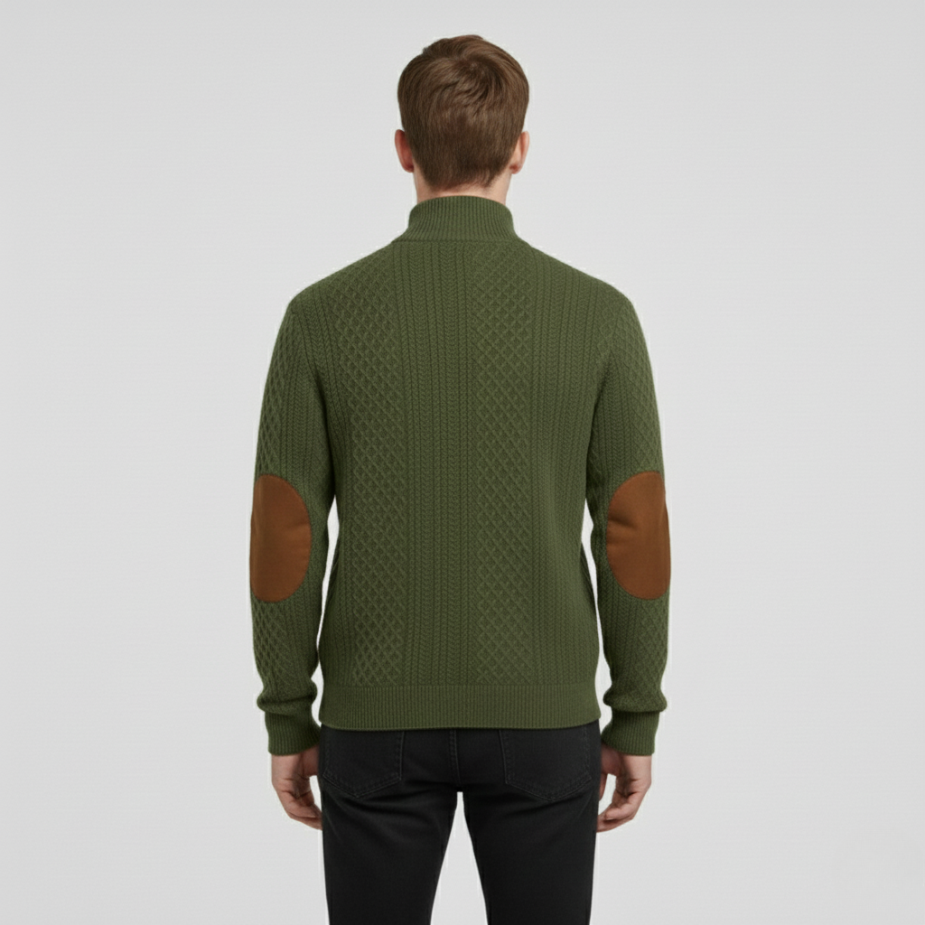 Maglione a maglia con mezza cerniera da uomo con toppe sui gomiti