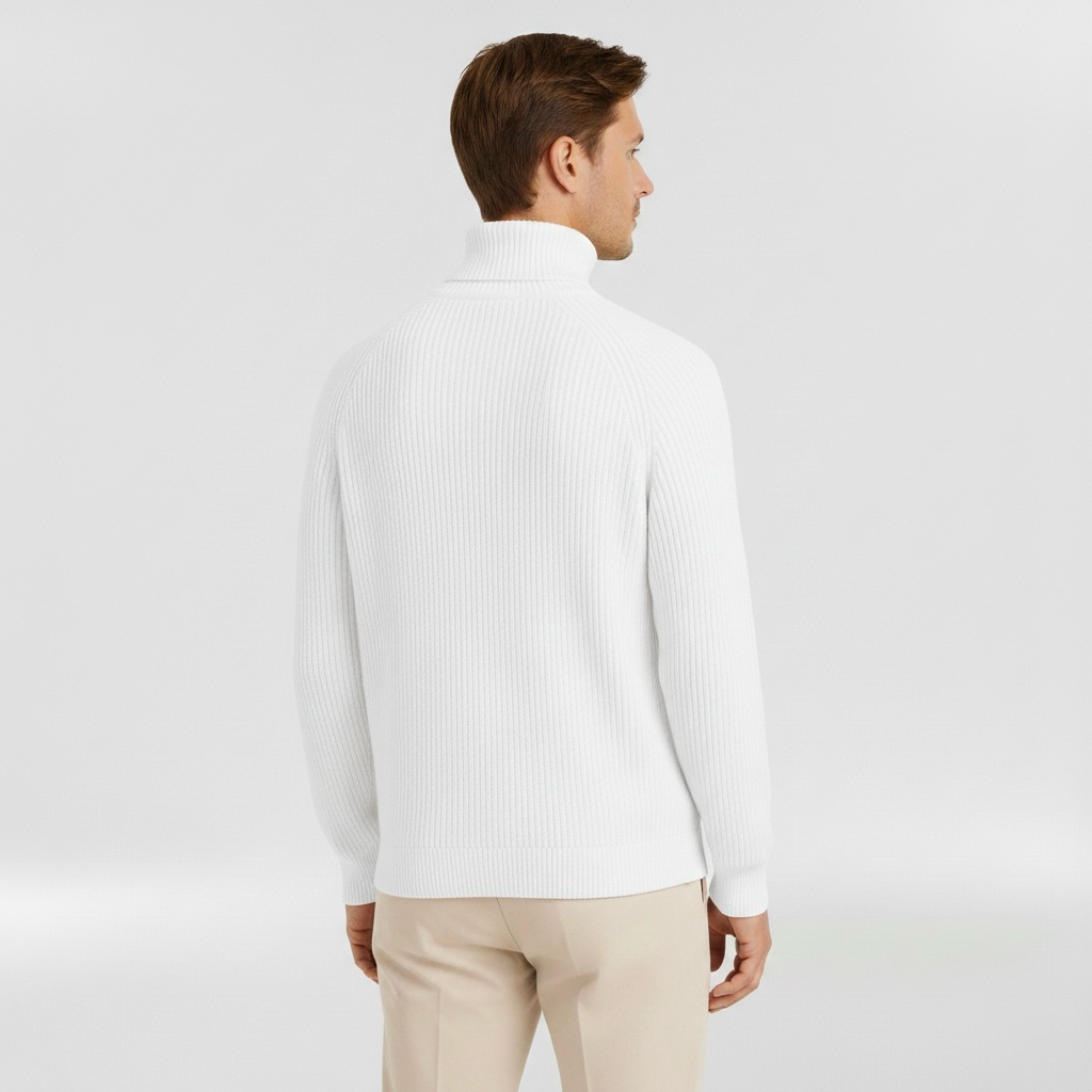 Pánský svetr s vysokým límcem a žebrovaným vzorem pro každodenní nošení