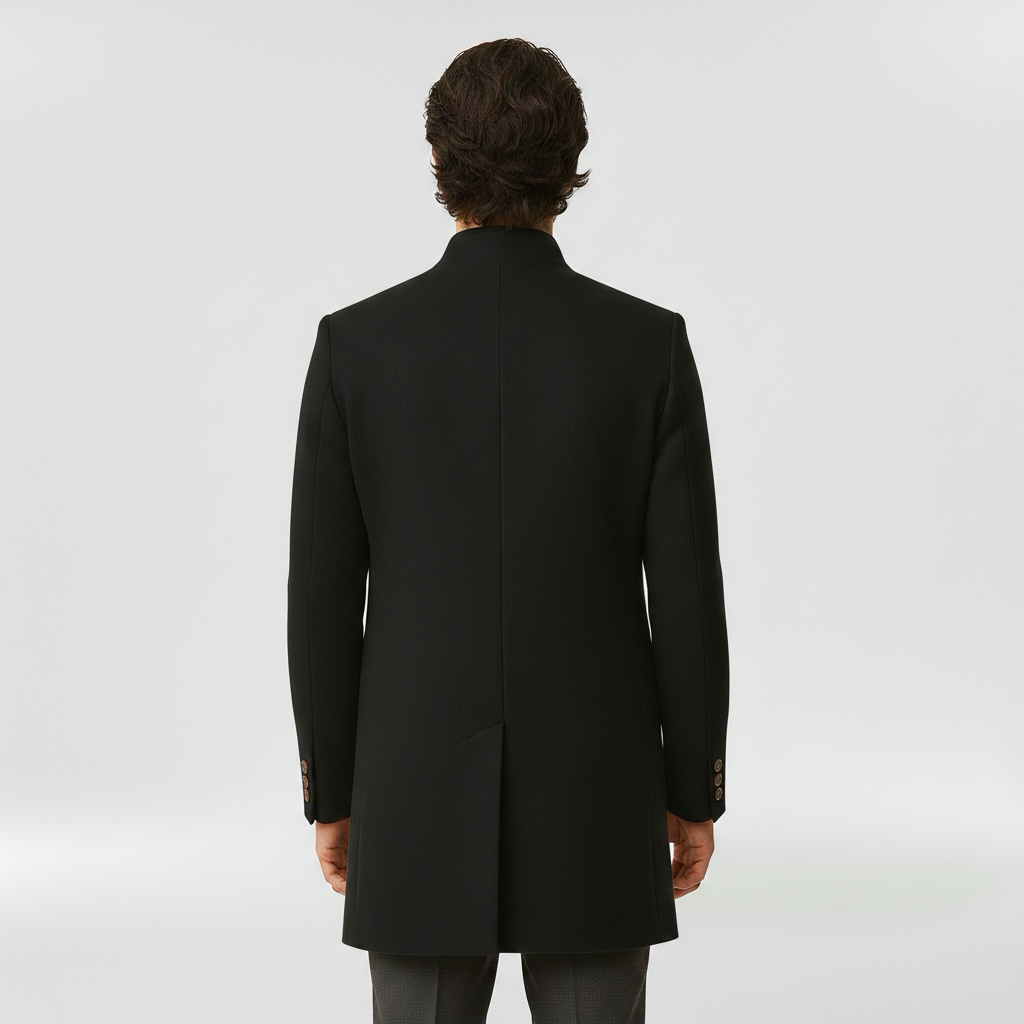 Men's coat with single front button fastening for winter