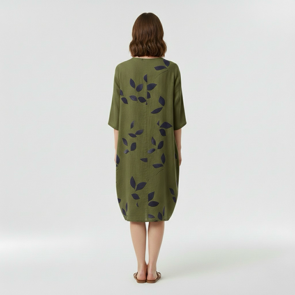 Vestido midi estampado con manga tres cuartos para mujer