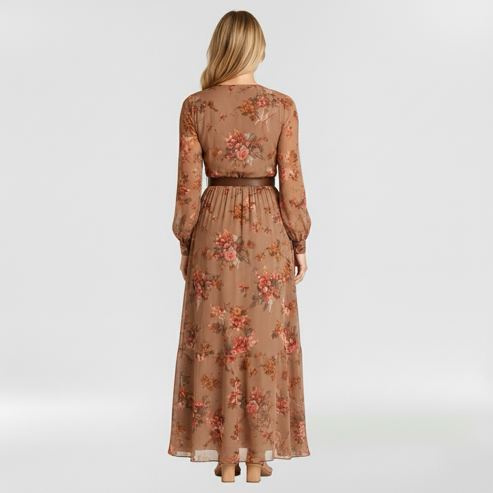 Dlouhé vzorované šaty pro ženy s volnými dlouhými rukávy