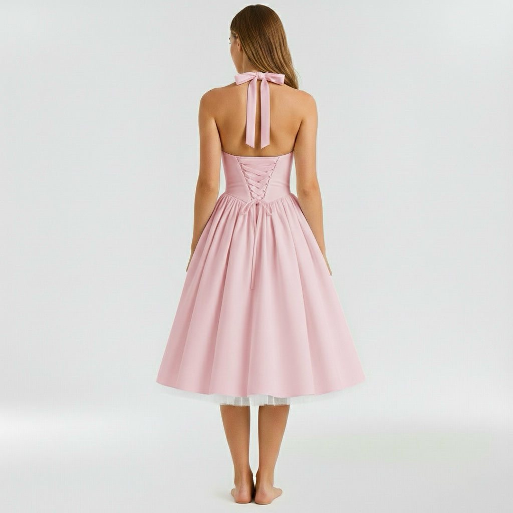 Abito midi da donna senza maniche e svasato per eventi