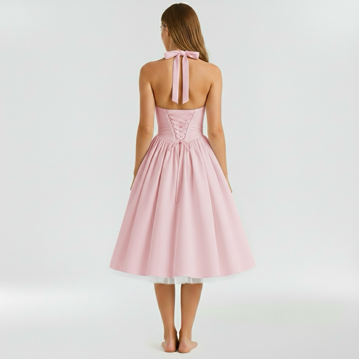 Abito midi da donna senza maniche e svasato per eventi