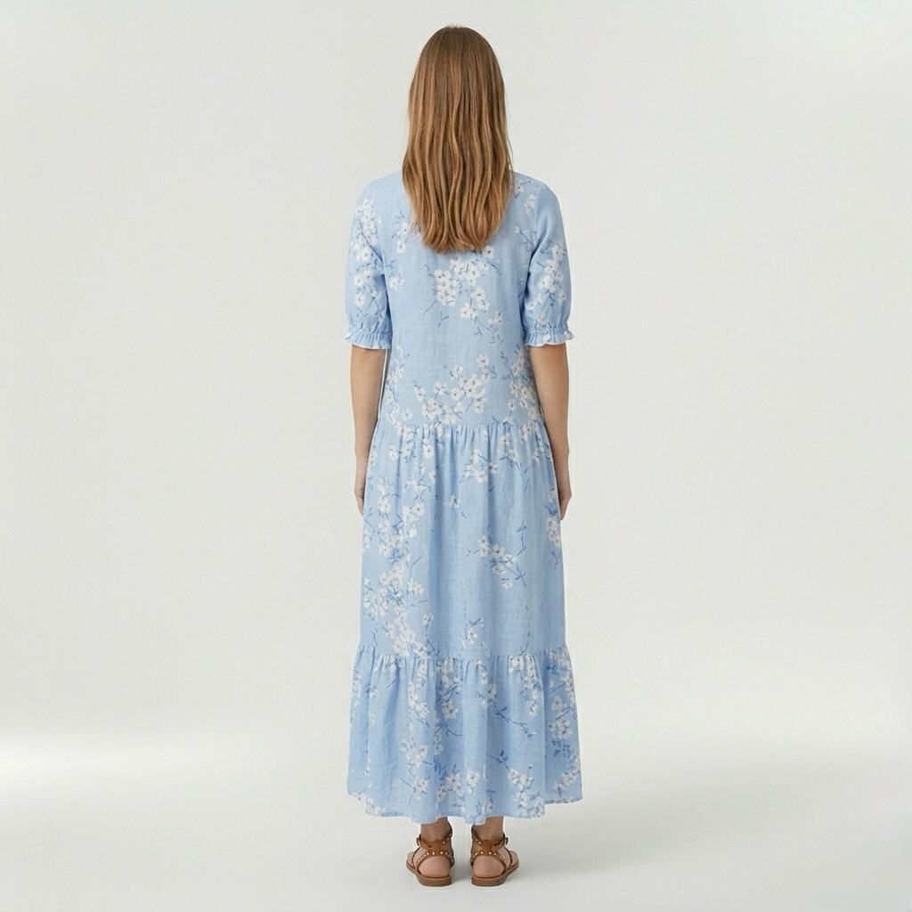 Abito lungo a fiori con maniche corte da donna