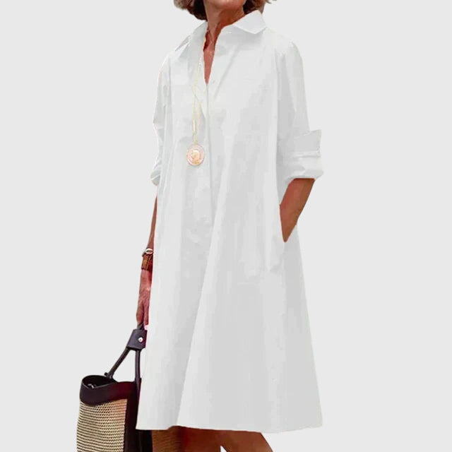 Robe décontractée pour femme avec poches fonctionnelles | Robe à coupe décontractée en tissu fluide de polyester pour un usage quotidien