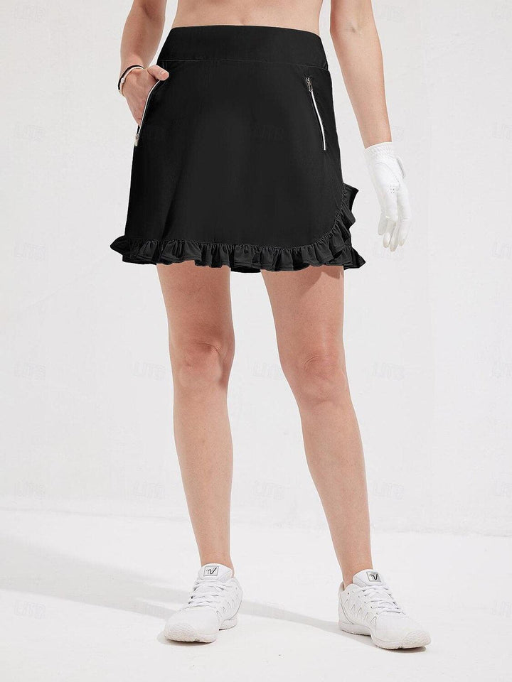 Golf-Rockhose für Damen mit UV-Schutz UPF50+, Sportlicher Skort mit hohem Bund, Volants und 17 Zoll Länge