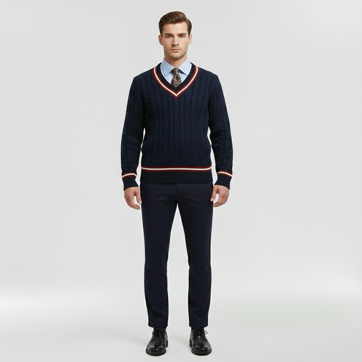 Strickpullover mit V-Ausschnitt für Herren mit kontrastierendem Rand